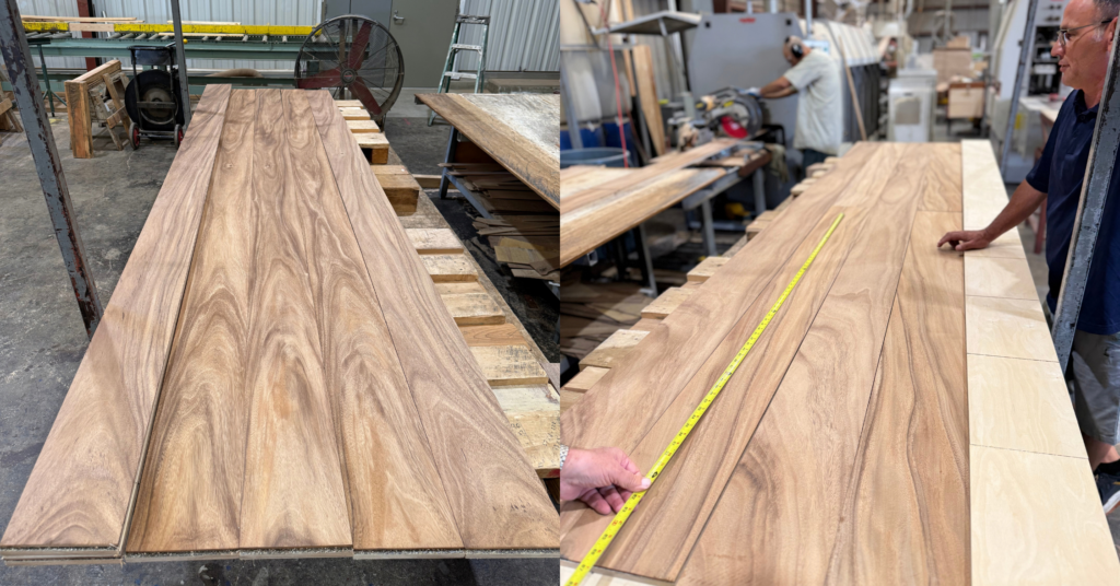 woodworkers planing monkey pod lumber